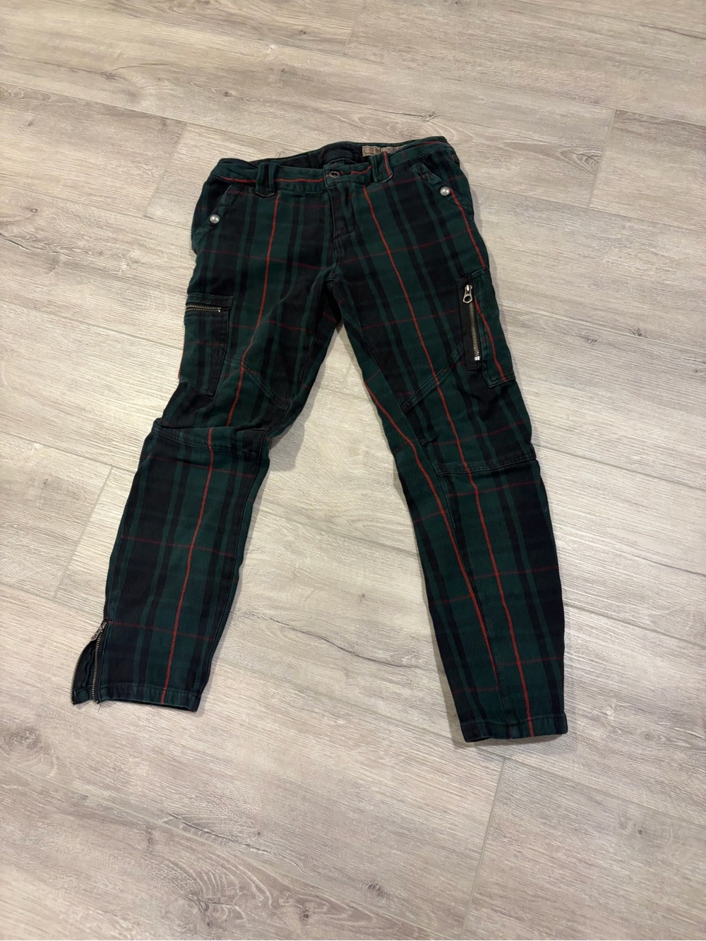 Ralph Lauren Green Plaid Cargo Pants with Red Stripes